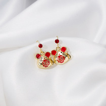 New year festive Chinese wind rat cute earrings 2020 new red lucky mouse three-dimensional small earrings