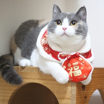 Pet cat festive clothes Tang suit cloak shawl cloak hair collar New year dress up red envelope thickened