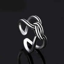 Retro Thai silver double line knot concentric knot do old ring simple Joker day Korean ring opening fashion female ring