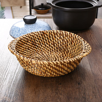 KENS rattan chicory tray casserole anti-scalding heat insulation basket soup pot compartment cushion saucepan rice tray containing basket