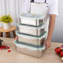 Commercial large-capacity sealed fresh-keeping box with lid rectangular kitchen food storage box 304 stainless steel lunch box
