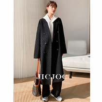 JICJOCs black coat autumn and winter double-sided cashmere coat womens long black woolen jacket