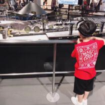 ENOCHBABY 2022 Childrens Clothing Boys day cotton with short sleeves printed on short sleeves and casual red t-shirt coat