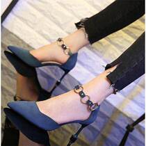 2019 spring new Korean version all-match cat heel pointed toe stiletto high heels womens autumn hollow one-word buckle single shoes mid-heel
