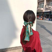 French ribbon headdress bow retro hair band female tie hair band Net red tie ponytail silk scarf small long strip thin
