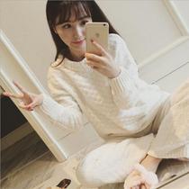 My ex half raw Luo Zijun with the same pyjamas woman long sleeve soft cotton and autumn winter hair line knitted home suit suit