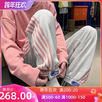 Striped Sports Pants Womens Loose Bundle Foot Sweetpants 2021 New Winter Plus Velvet Design Sense High Street ins Tide Haren Pants