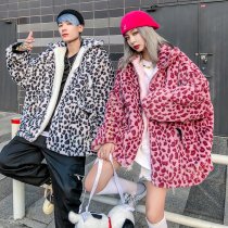 Mr Guochao winter couple coat BAO WEN imitation leather grass coat mens trend plush plus velvet thickened warm cotton coat