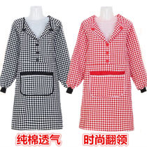 Lapel long sleeve gown cotton apron female kitchen Home Oil-proof autumn and winter wear Korean version of adult work clothes
