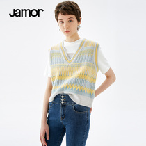 Jamor autumn new forest sweet V-neck knitted vest female loose all-match casual sleeveless top tide