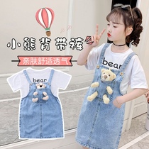 Girls back skirt summer ten-year-old middle-aged childrens clothing summer dress foreign style 7 denim 8 half-body Korean childrens skirt Princess