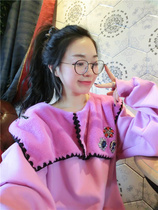 BORAKOO Korea East Grand Gate Dong Menghua cute girl heart ~ powder plush shawl plus Velvet Doll shirt sweater