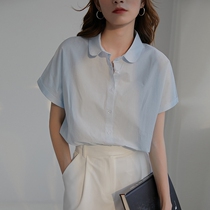 Short sleeve shirt female summer 2021 new pure cotton minimalist wind small sub loose 100 lap polo collar shirt blouse