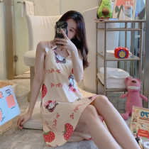 Pajamas female summer with chest pad sling nightgown Korean girl students wearing casual princess style home clothes in summer