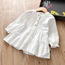 2021 Childrens Korean version pullover shirt dress Girls spring and autumn long-sleeved medium-long section of the little girl fresh and wild skirt