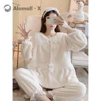 Japanese Pajamas Coral Suede Female Autumn Winter Plus Suede Thickened cute extras Ins flannel suede home for two sets