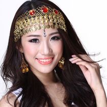 Flying charm belly dance head chain headgear hair buckle Oriental dance three treasure stone hairpin hair hoop dance performance accessories