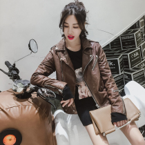 Small leather jacket womens spring and autumn short leather motorcycle sheepskin vegetable tanned washed leather leather jacket slim jacket trend