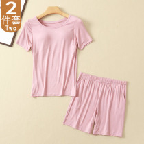 Summer Modale short sleeve shorts Two suits women casual home Sleeping Clothes with chest cushion T-shirt free of wearing bra