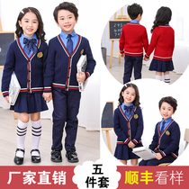Primary school suit three - piece Kindergarten garden clothing spring and autumn cotton sweater suit for childrens British Wind School uniform