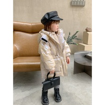  Belan Senma childrens colorful glossy leave-in white duck down down jacket medium and long Western style womens big childrens winter clothes thickened