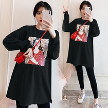 Pregnant women fashion plus size long sleeve sweater pregnancy leisure autumn loose top 200 pounds two sets tide