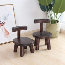 Solid Wood head stool chair adult household small stool simple low stool fashion small round stool small wooden stool backrest