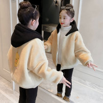 Korean girls Lamb hair winter coat new foreign autumn winter Net Red fashion plus velvet thickened childrens cotton coat tide