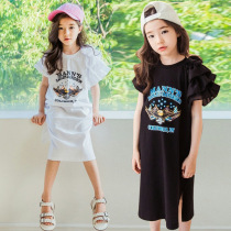 Korean girl dress summer new cotton stretch casual skirt middle child print beautiful dress parent-child