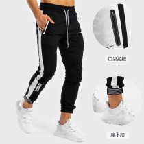 New sports pants mens muscle fitness brothers mens zipper casual small feet pants slim stretch stretch pants