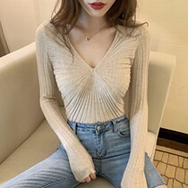 Fenchy 2021 new solid color v-neck base shirt female interior slim crease crease careful machine design sense knitted top