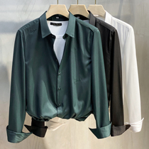 Mens 2021 Spring and Autumn Hot Sale Korean Letter Embroidery Business Leisure Solid Color Long Sleeve Mens Shirt Shirt Tide