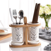 Korean ceramic chopsticks tube porous drain Japanese double chopsticks tube mold cage chopsticks box tableware fork spoon placement tube rack