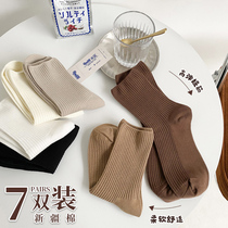 Brown socks womens tube socks ins tide cotton curry color pile socks dark college style retro stockings autumn and winter