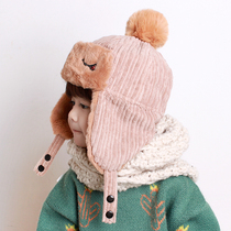 Childrens Lei Feng hat Autumn and winter girls boy Korean version plus velvet thickened warm windproof cute baby hat ear hat
