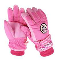Childrens gloves waterproof winter warm boys and girls skiing plus velvet baby gloves girls outdoor gloves pink