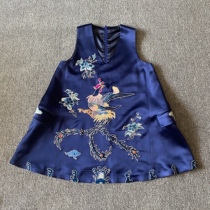 Cloud decoration totem 2021 original ethnic style womens hand-embroidered three-tailed phoenix casual long horse clip dress