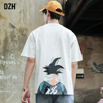 Good men summer Japanese short sleeve mens Tide brand loose print white Half sleeve T-shirt mens 2021 New Tide