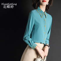 Autumn 2021 New Base shirt port flavor vintage embroidered chiffon top women long sleeve design sense niche shirt