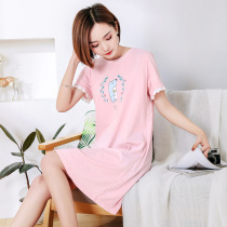 Pajamas Women summer short sleeve cartoon cute thin cotton nightgown knitted cotton students fresh loose home clothes