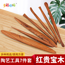 7pcs Red Precious Wood Sculpting Tools Fine Color Oil Mud Tools Sculpting Mud Tools Mud Sculpting Hand Tools