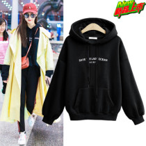 2020 new womens long-sleeved Korean version super fire loose sweater women hooded letter pattern top autumn and winter women