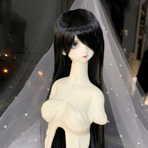 ()bjd wig 346 points Black White blindfolded eyes long bangs doll hair