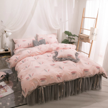 Princess Wind Four Pieces All Cotton Pure Cotton Korean Style Bed Skirt Bed Hood Lace Lace Butterfly Knots Linen 1 8m Bed