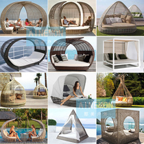 Outdoor deck bed balcony courtyard round bed open-air swimming pool villa outdoor bird cage bird nest sofa bed rattan deck chair