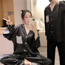 Korean version lovers long sleeve sweatshirt sleeping clothing thin ice silk alphabet Home Suit Big Code 200 Jin Emulation Silk Suit Spring