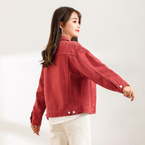 Brick red cowboy coat girl short 2022 Spring and Autumn new jacket relaxed Korean version casual cotton tops