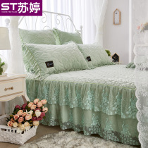  Korean crystal velvet lace bed skirt single-piece winter bedding non-slip thickened warm bedspread three or four-piece set