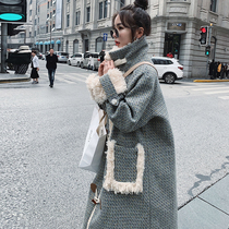 Goddess Fan Coat Womens Mid-length 2021 New Thickened Lamb Wool Splicled Plaid Warm Coat
