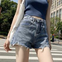 Korean denim shorts womens summer 2021 New High waist slim loose hole a net red hot pants ins tide